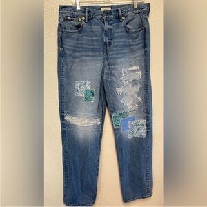 American Eagle Women’s Jeans Reg Straight Fit Size 10 Quilt Patchwork Distressed